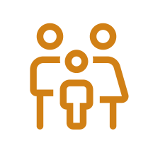 An icon depicting a family with two adults behind one child at centre
