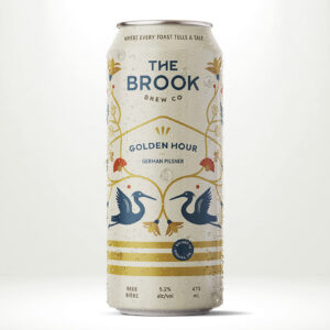 An image showing a can of The Brook Brew Co's Golden Hour German Pilsner.