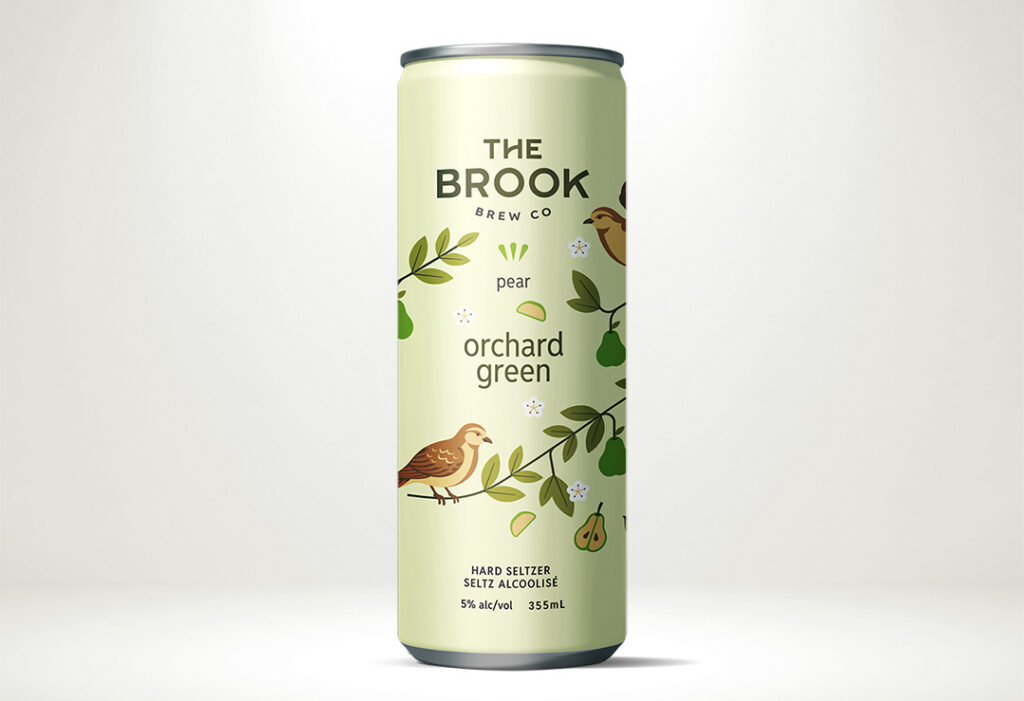An image showing a can of The Brook Brew Co's Orchard Green Pear Hard Seltzer.