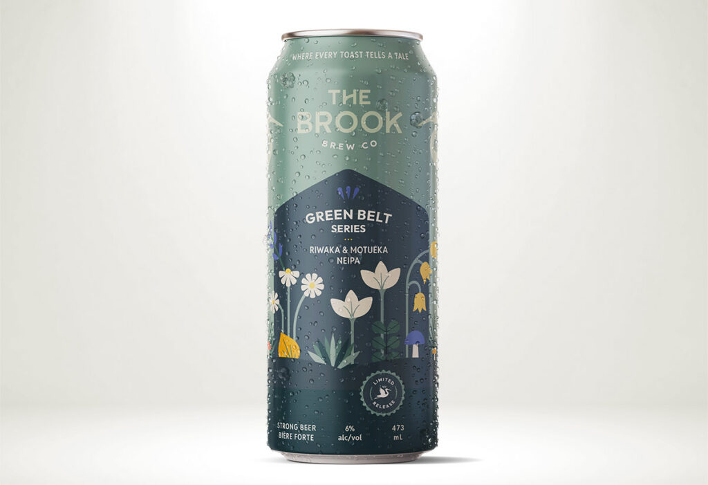An image showing a can of The Brook Brew Co's Green Belt Series Riwaka & Motueka beer.